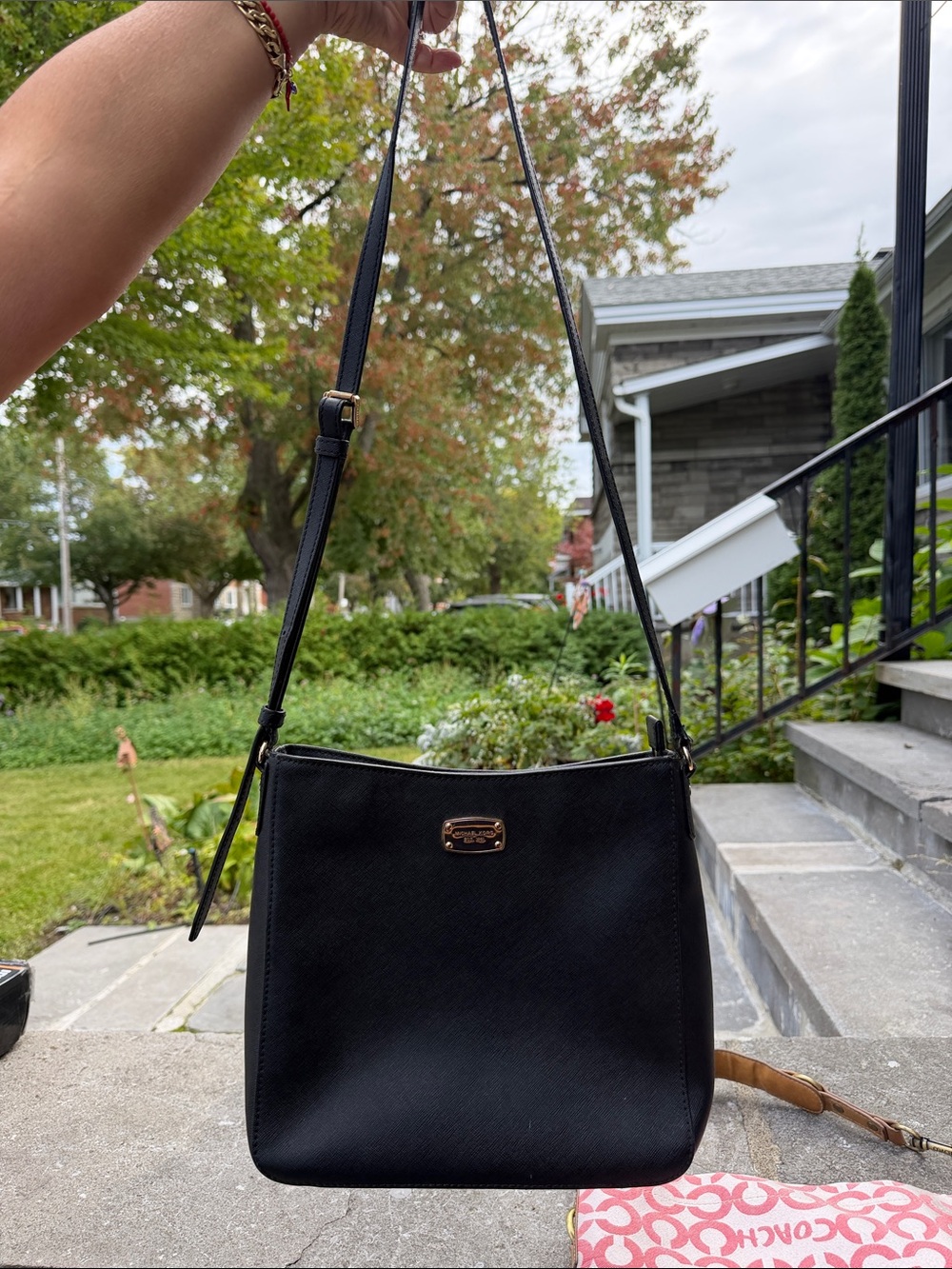 Michael Kors Black Crossbody with Gold Plaque